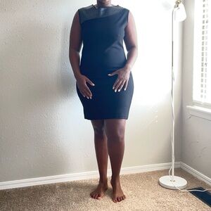 Barney New York Chic Black Sleeveless Bodycon Dress with Mesh Detail